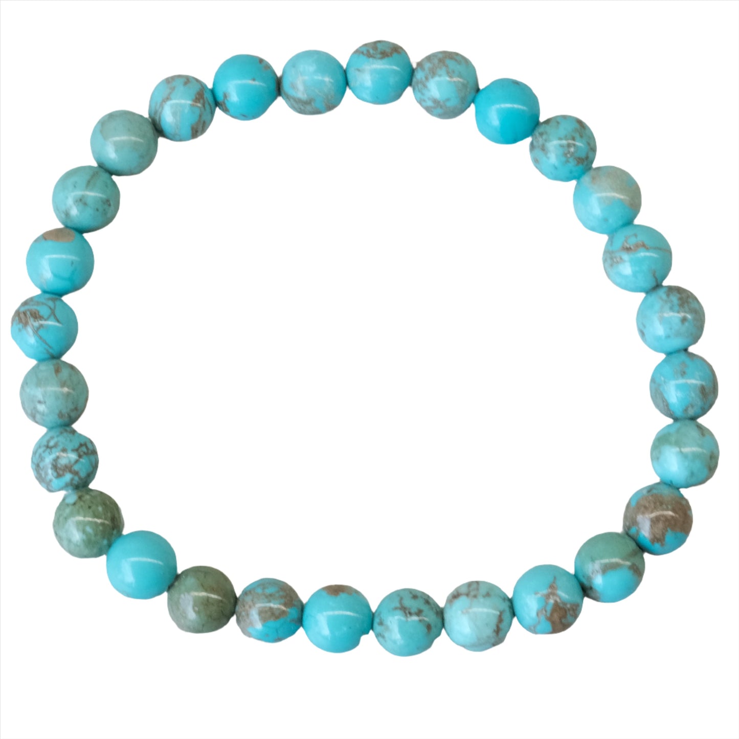 Turquoise bracelet with 6mm beads, promotes holistic healing, dispels negative energy, enhances calm, boosts immunity, anti-inflammatory benefits.