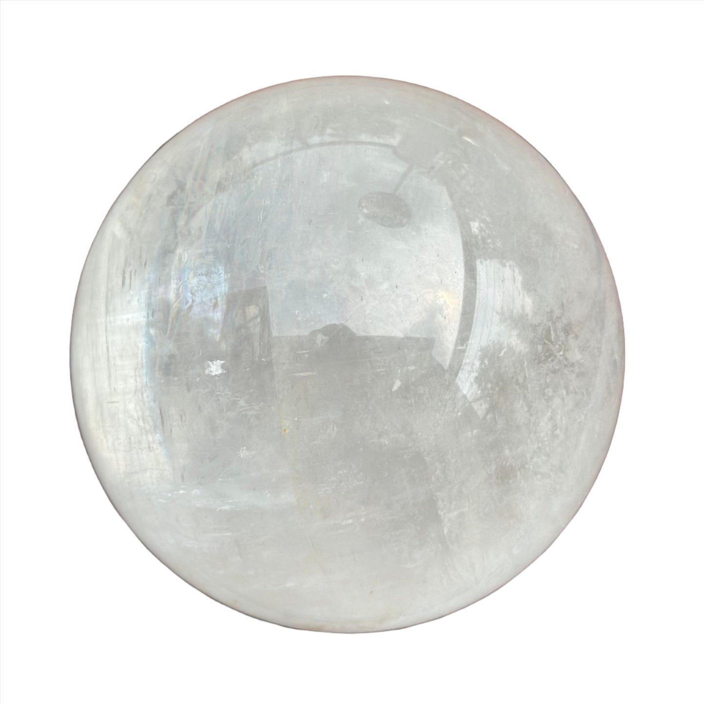 Large Optical Calcite Sphere with healing properties, approx 1315g, diameter 3.8", promotes harmony and reduces stress.