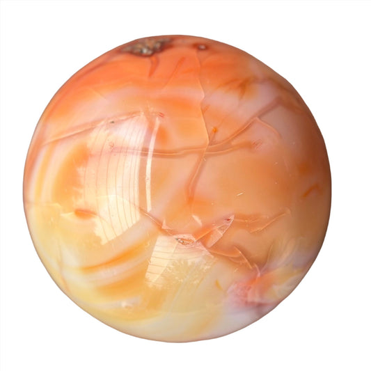 Carnelian sphere 3.5 inches in diameter, showcasing reddish-orange and brownish-red hues, ideal for creative energy and healing.