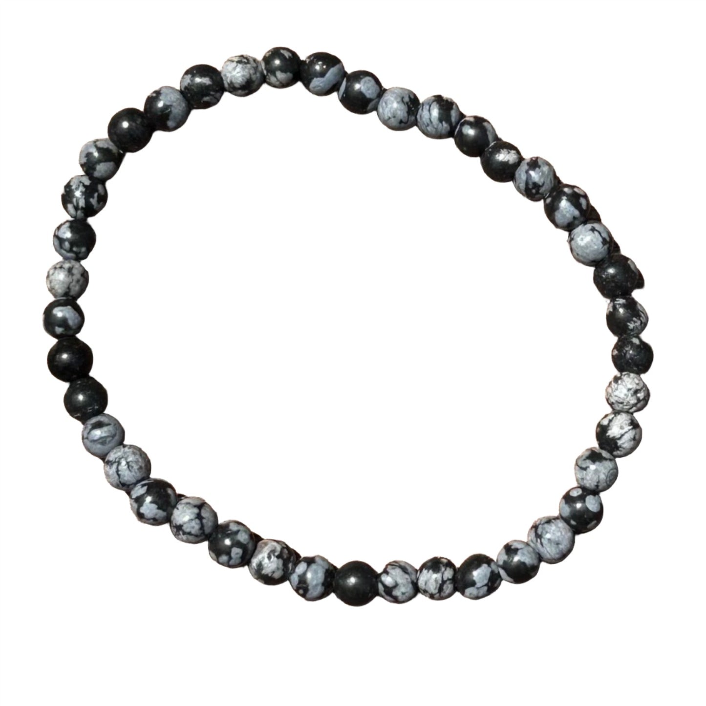 Snowflake Obsidian bracelet with 4mm beads, designed for protection and safety in life's situations. Elegant and stylish accessory.