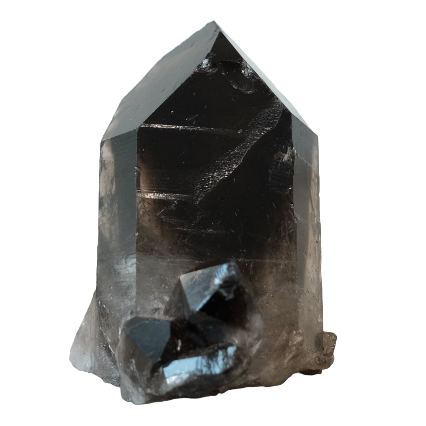 Smoky Quartz Point Cluster crystal for grounding and neutralizing negative energies, promoting peace and stability.