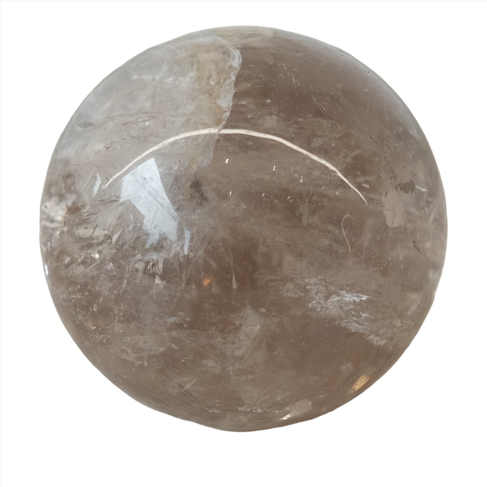 Smoky Quartz Sphere 146g for grounding, protecting against radiation, aiding digestion, and promoting self-acceptance.