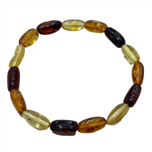 Amber Tricolor Bead Stretch Bracelet Adult Size 