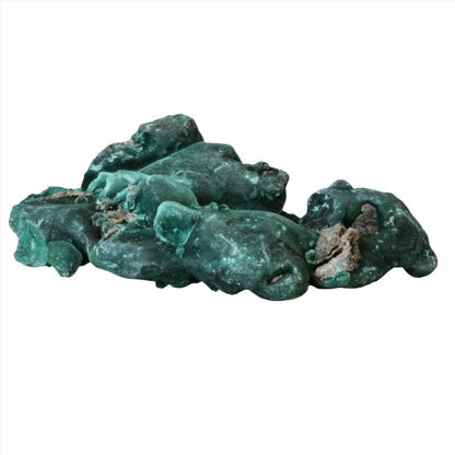 Vibrant green malachite gemstone in natural raw form, weighing 202g, known for healing and detoxifying properties.