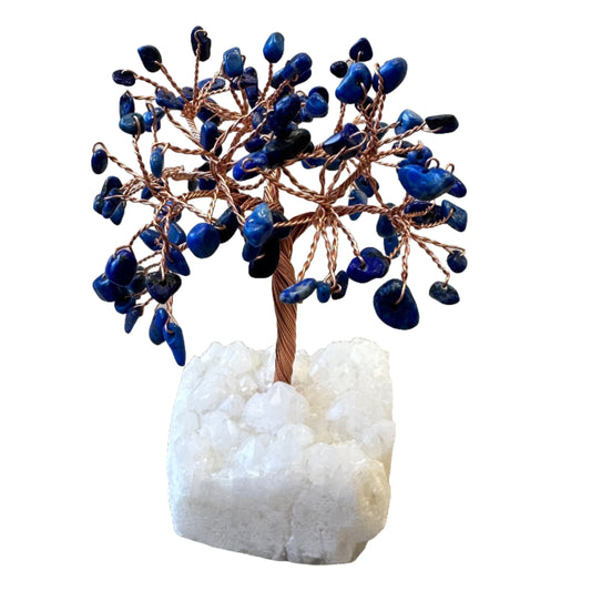 Lapis Natural Gemstone Tree of Life with Quartz Base