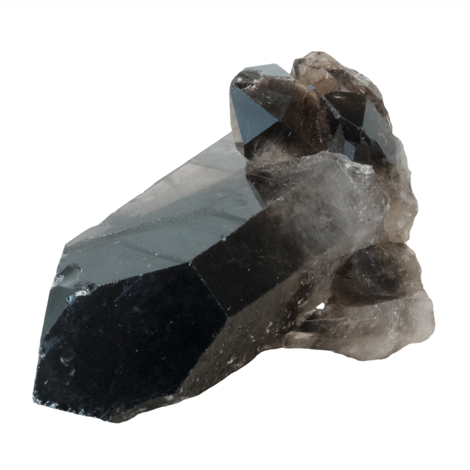 Smoky Quartz Point Cluster crystal for grounding and neutralizing negative energies, enhancing well-being and emotional stability.