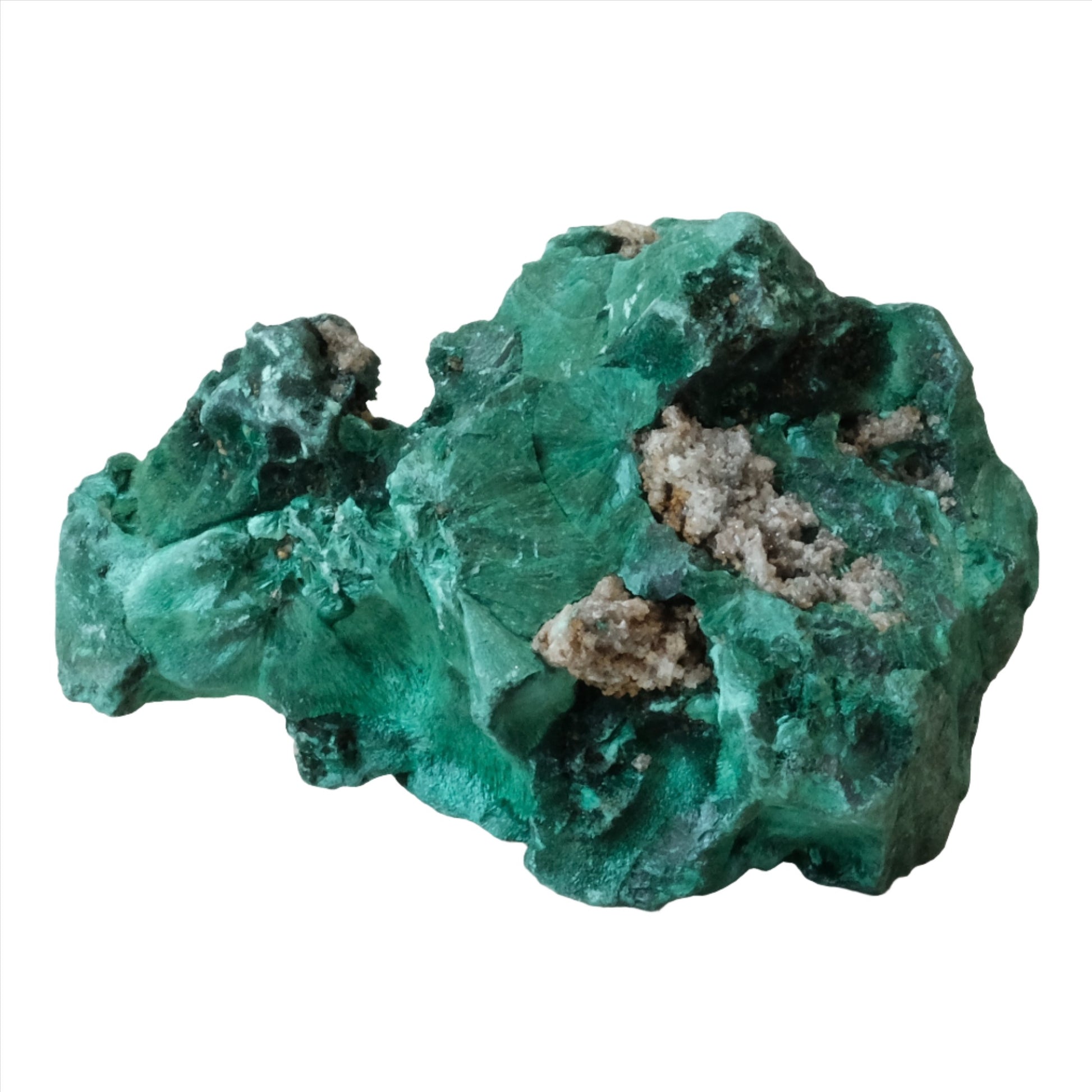 Natural raw malachite gemstone, vibrant green color, 201g, known for healing properties and detoxifying benefits.