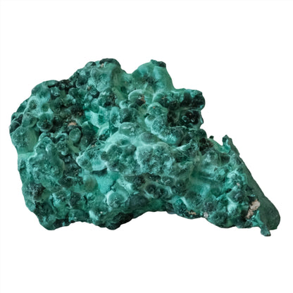 Natural malachite stone 358g in raw form, vibrant green with unique texture, known for potential healing properties.