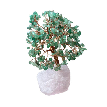 Aventurine Tree of Life with 414 Crystals Rose Quartz Base