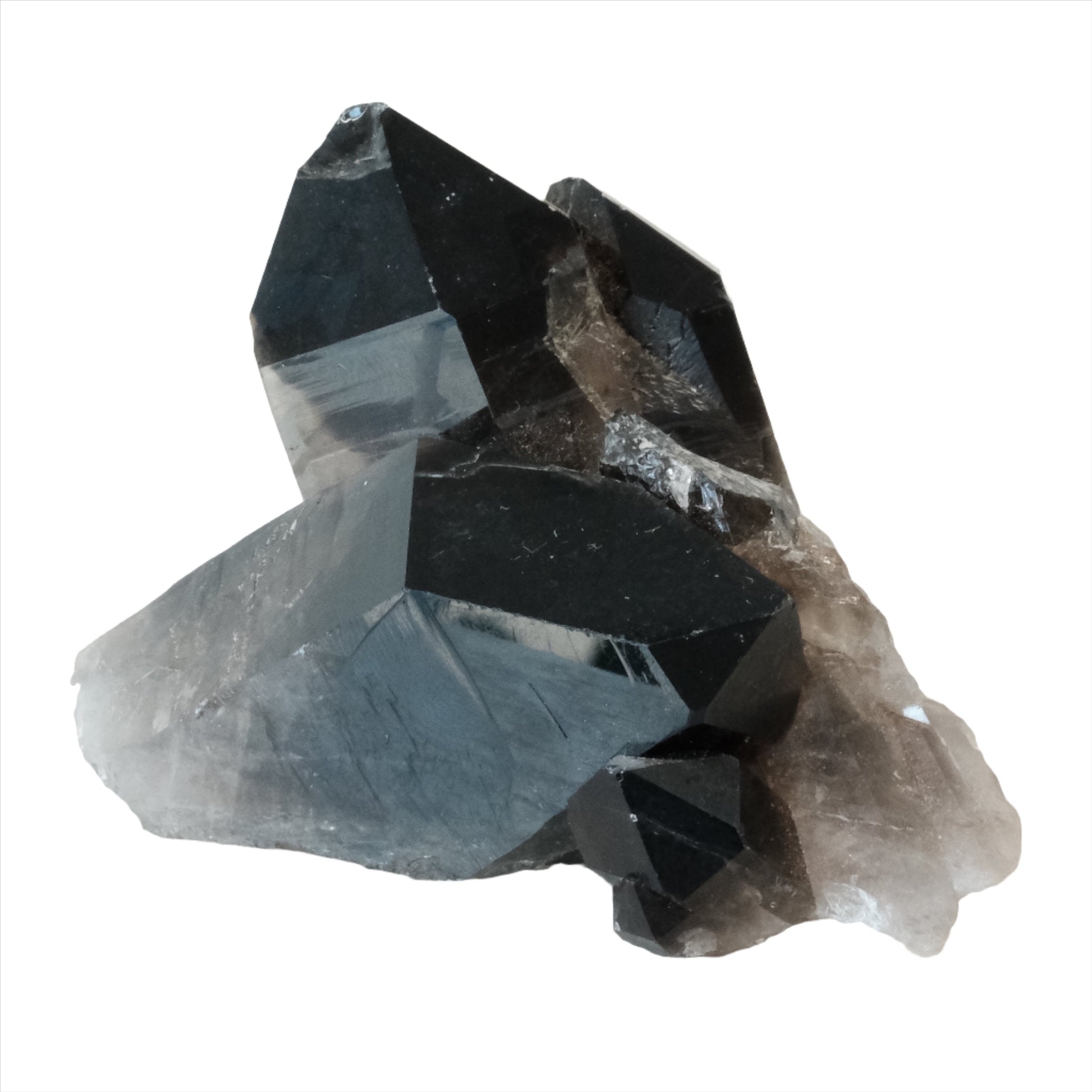 Smoky Quartz Point Cluster crystal for grounding and neutralizing negative energies, promoting well-being and emotional stability.