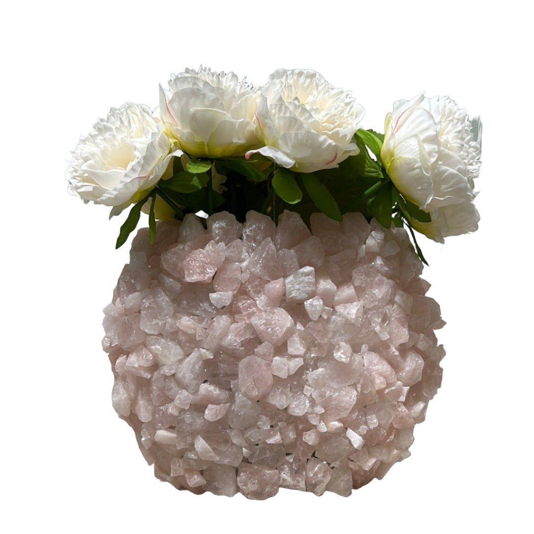 10.5" Natural Rose Quartz Gemstone Vase 