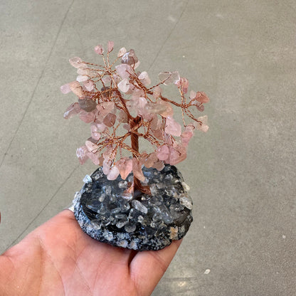Rose Quartz Natural Gemstone Tree of Life with Agate Base