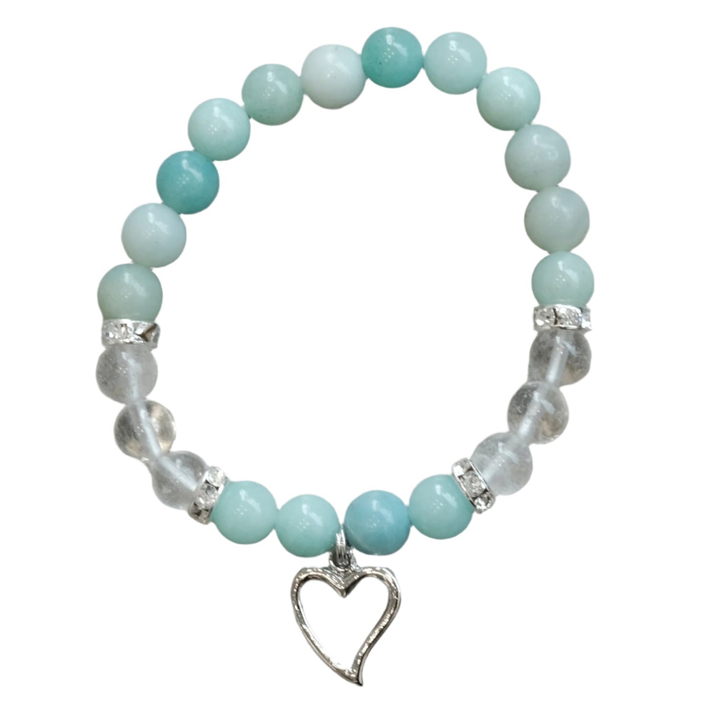 Amazonite Clear Quartz Heart Bracelet 8mm