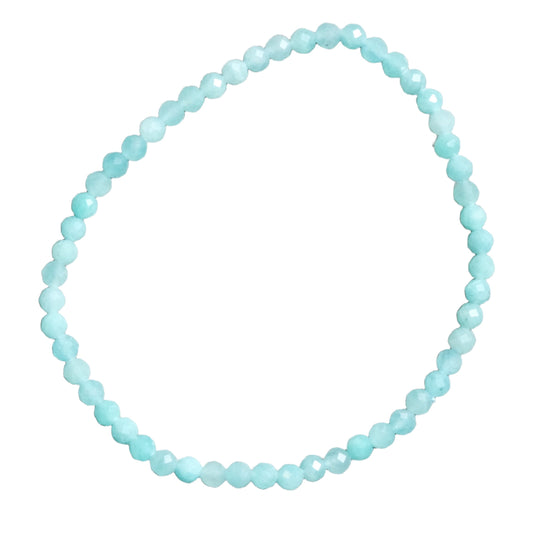 Amazonite faceted bracelet with 4mm beads, known for calming and balancing energies.