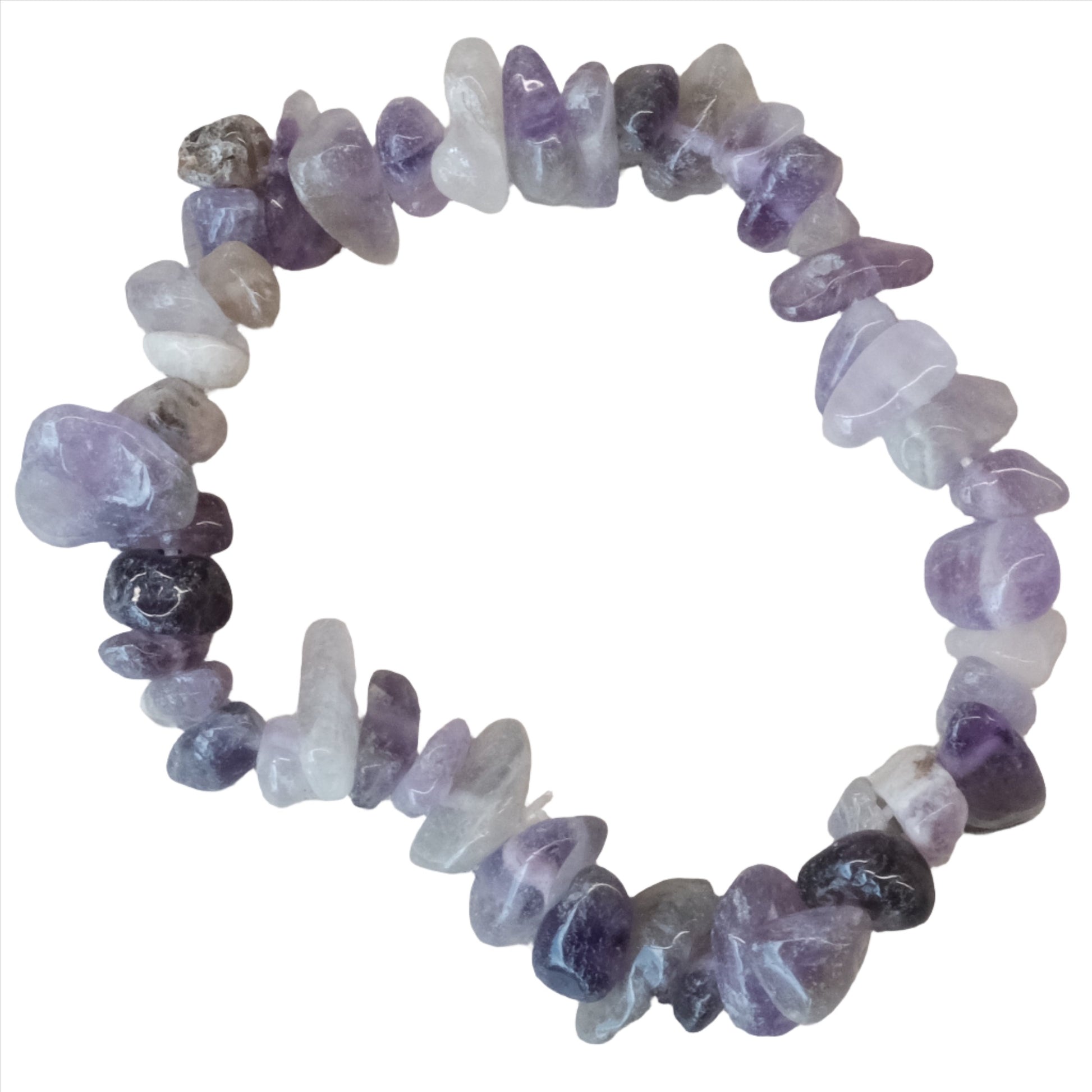 Amethyst chips bracelet for stress relief, mood stabilization, and enhanced spirituality. Natural stones for healing and clarity.