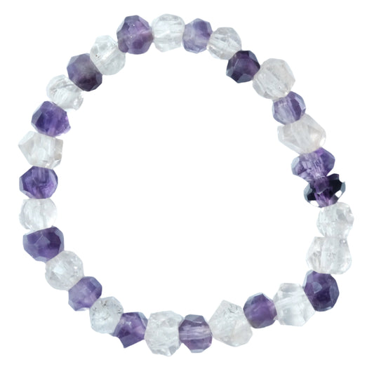 Amethyst Topaz Bracelet for stress relief featuring natural stones in purple and white tones, promoting tranquility and clarity.