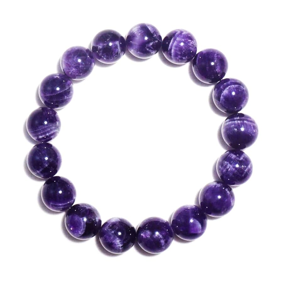 Amethyst bracelet with 10MM beads, healing crystals for stress relief, mood stabilization, and spiritual openness.