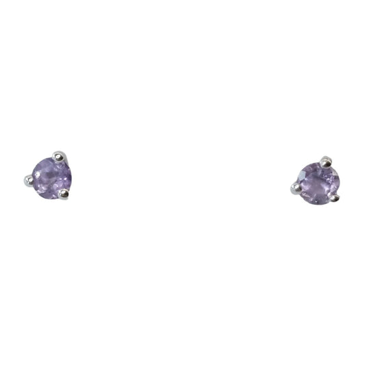 Amethyst round small sterling silver earrings for stress relief and clarity.