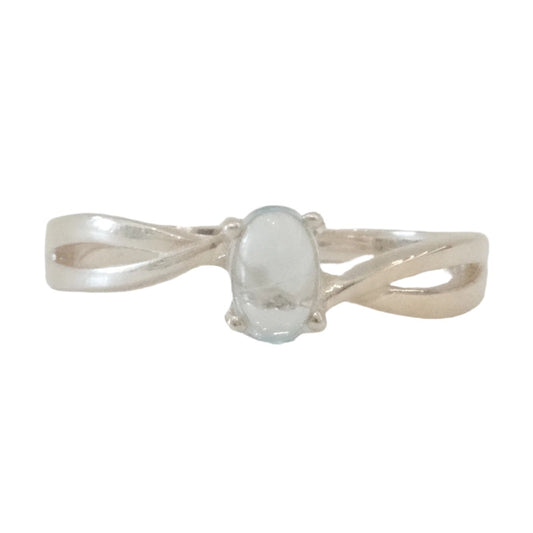 Sterling silver ring with an oval blue topaz gemstone, size 7, featuring an elegant twisted band design.