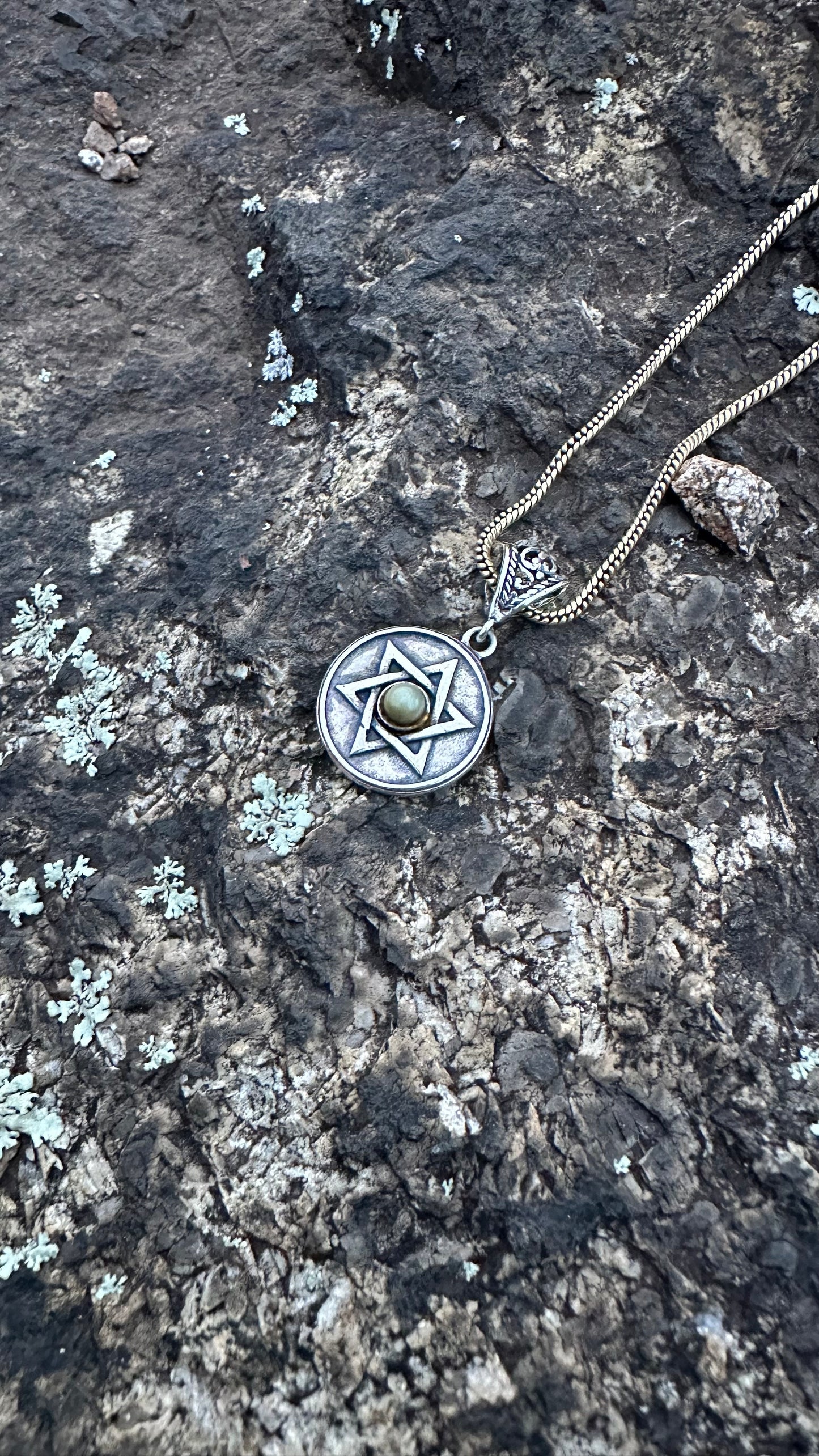 Cats Eye Chrysoberyl - Round with Star of David  Pendant Necklace