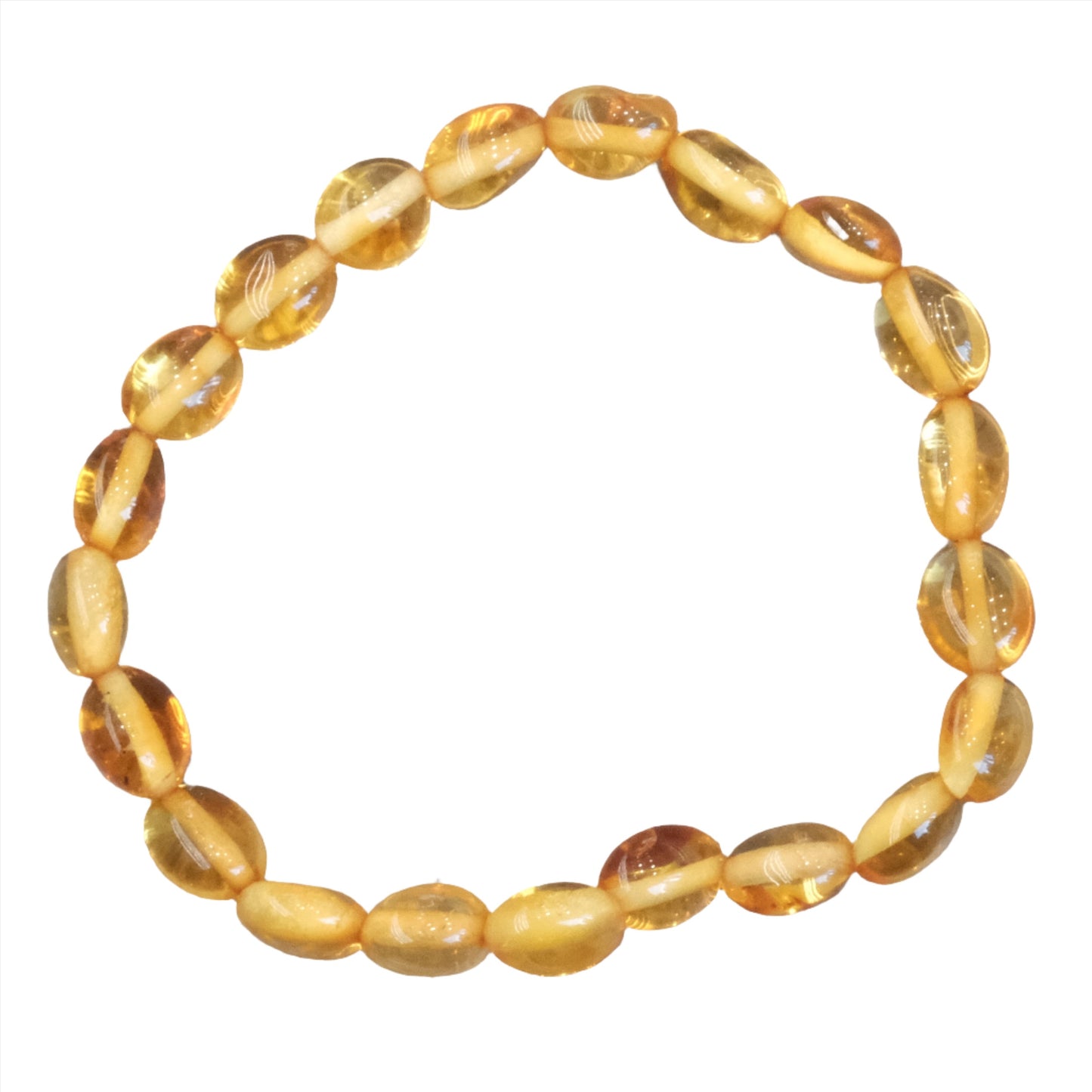 Amber stretch bracelet for children, offering healing and energy cleansing benefits.