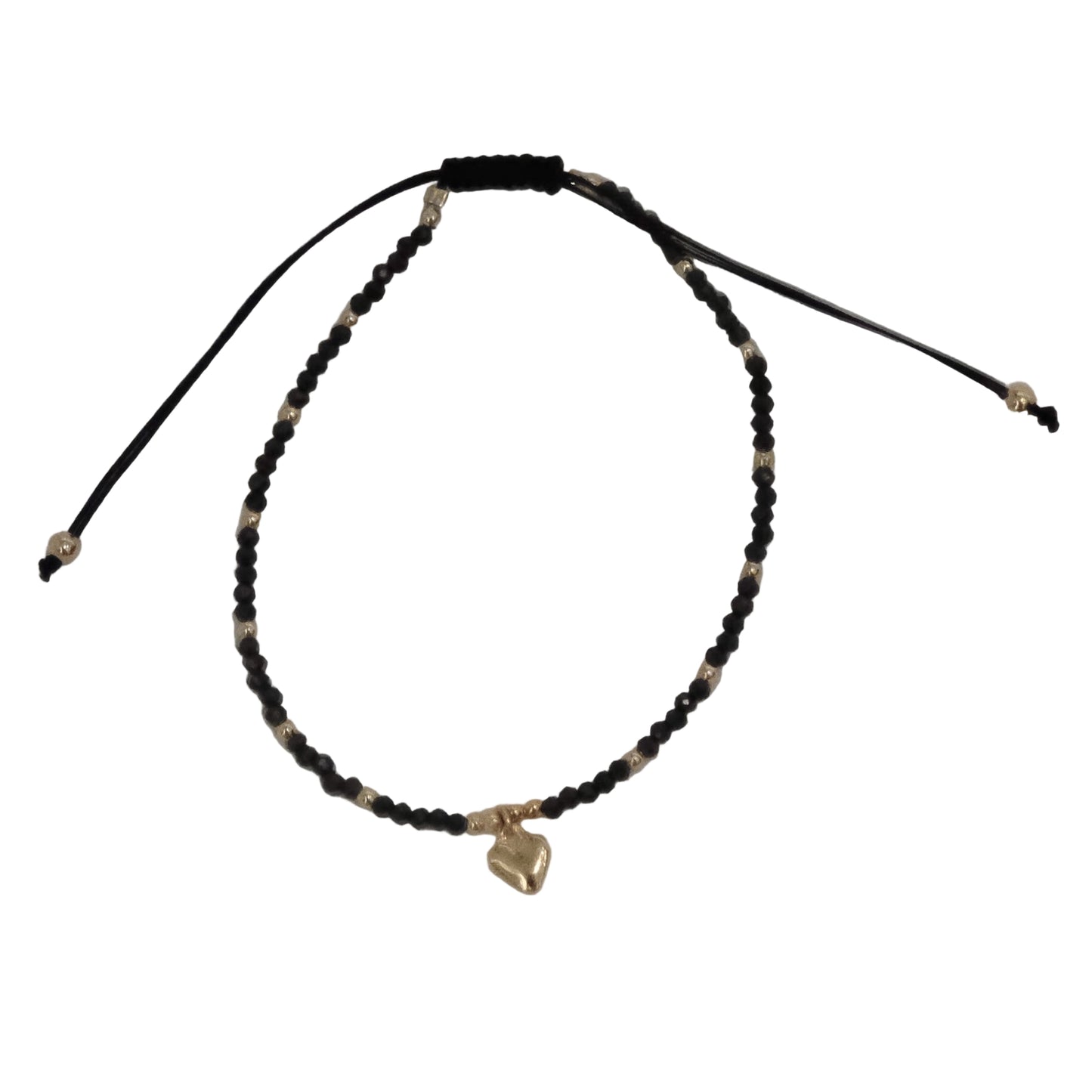 Shungite Faceted Beads with Heart Charm Drawstring Adjustable Bracelet