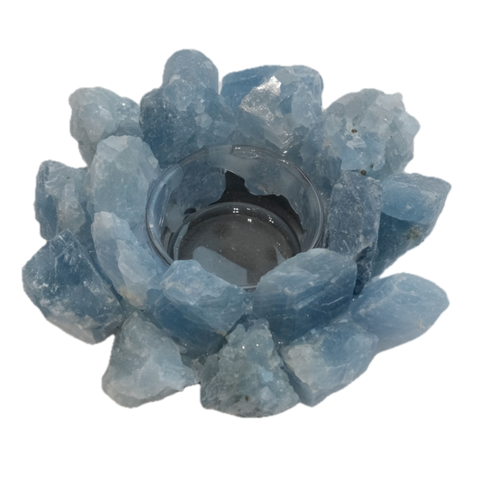 Blue Calcite Rough Candle Holder - Gentle Calm & Clear Communication