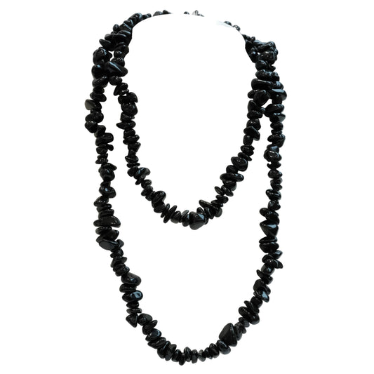 Black Obsidian Chip Necklace 32"