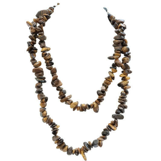 Tiger Eye Chip Necklace 32" - Focus, Strength & Inner Vision