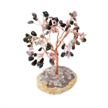 Watermelon Tourmaline Natural Gemstone Tree of Life with Agate Base