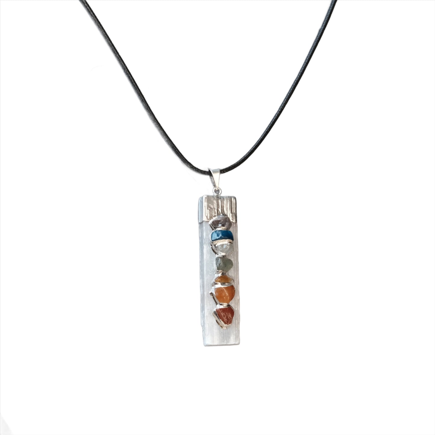 Selenite Pendant with Seven Energy Centers Necklace