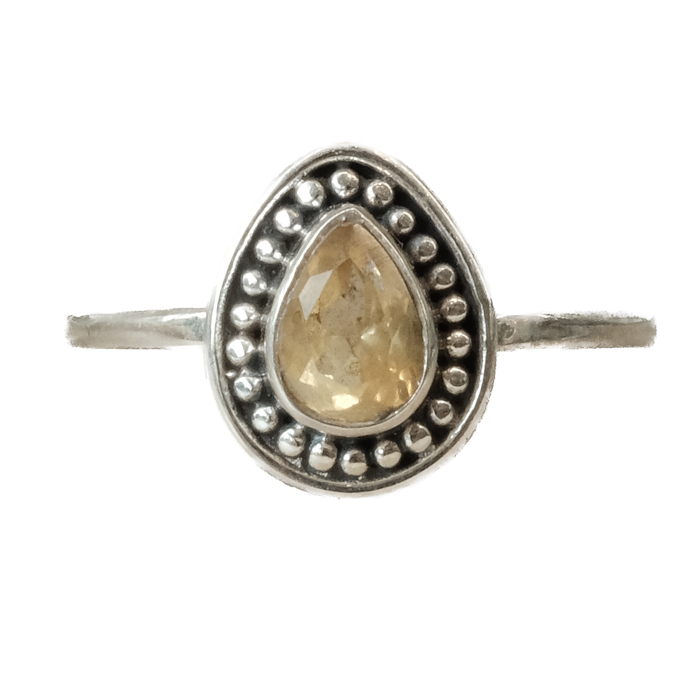 Citrine Teardrop Sterling Silver Ring Size 9