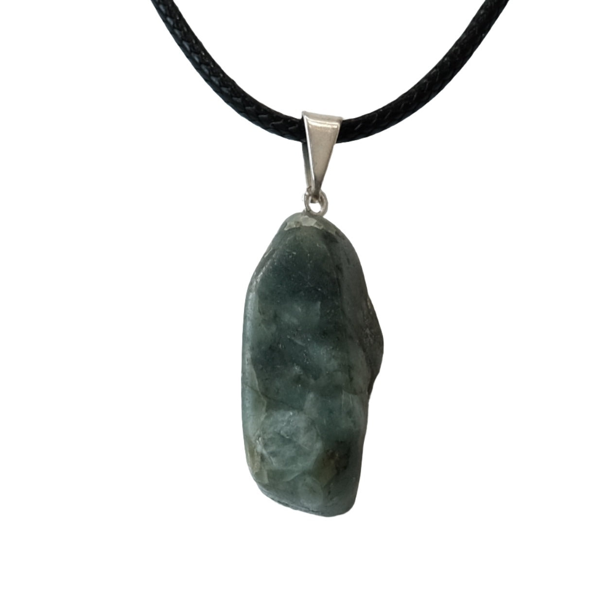 Emerald tumbled stone pendant necklace promoting love and harmony