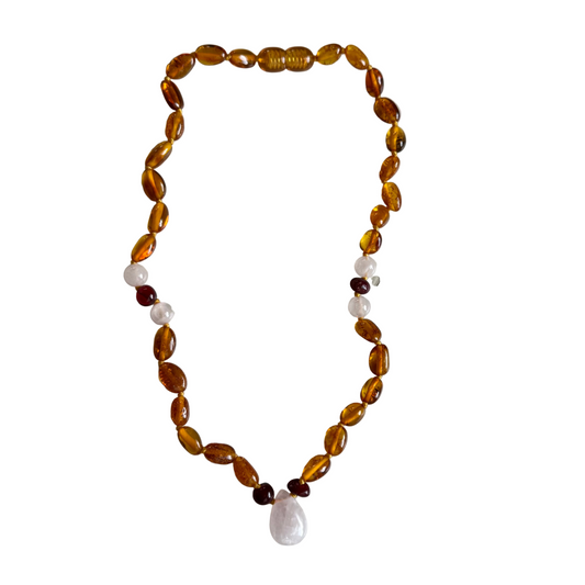 Amber Necklace with Rose Quartz Children's Size