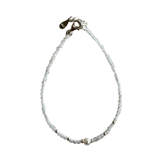 Moonstone 2mm Faceted Stone Bead with 3-4 mm Fresh Water Pearl Bracelet