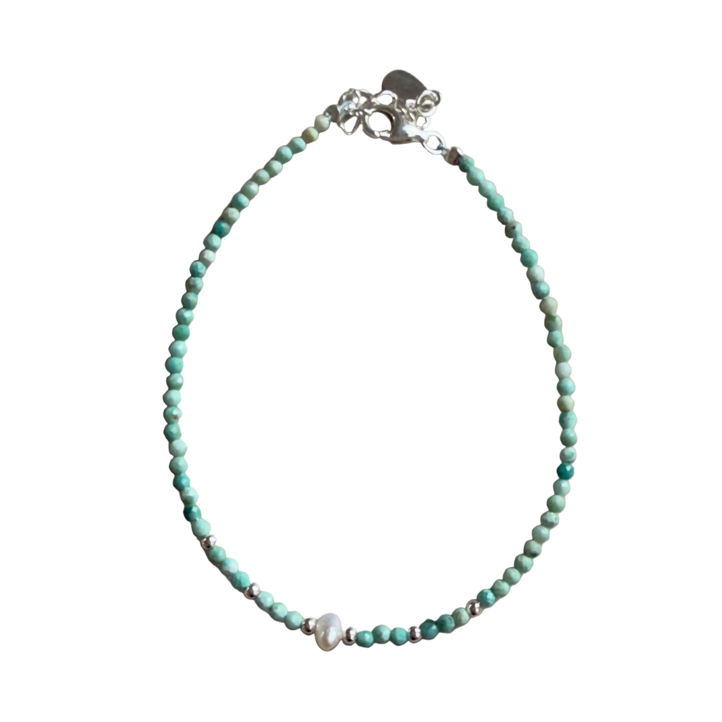 Turquoise 2mm Faceted Stone Bead with 3-4 mm Fresh Water Pearl Bracelet