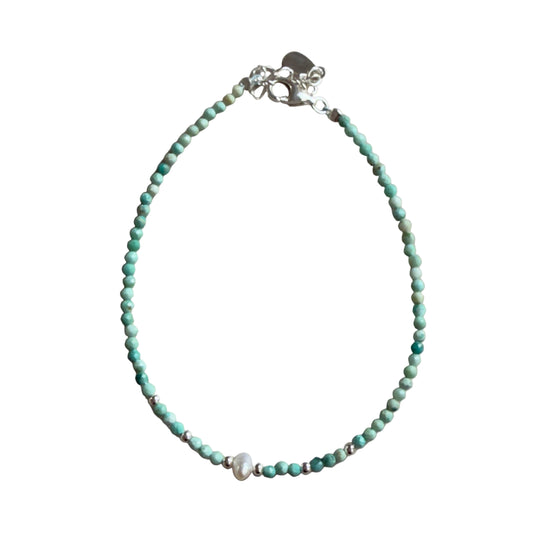 Turquoise 2mm Faceted Stone Bead with 3-4 mm Fresh Water Pearl Bracelet