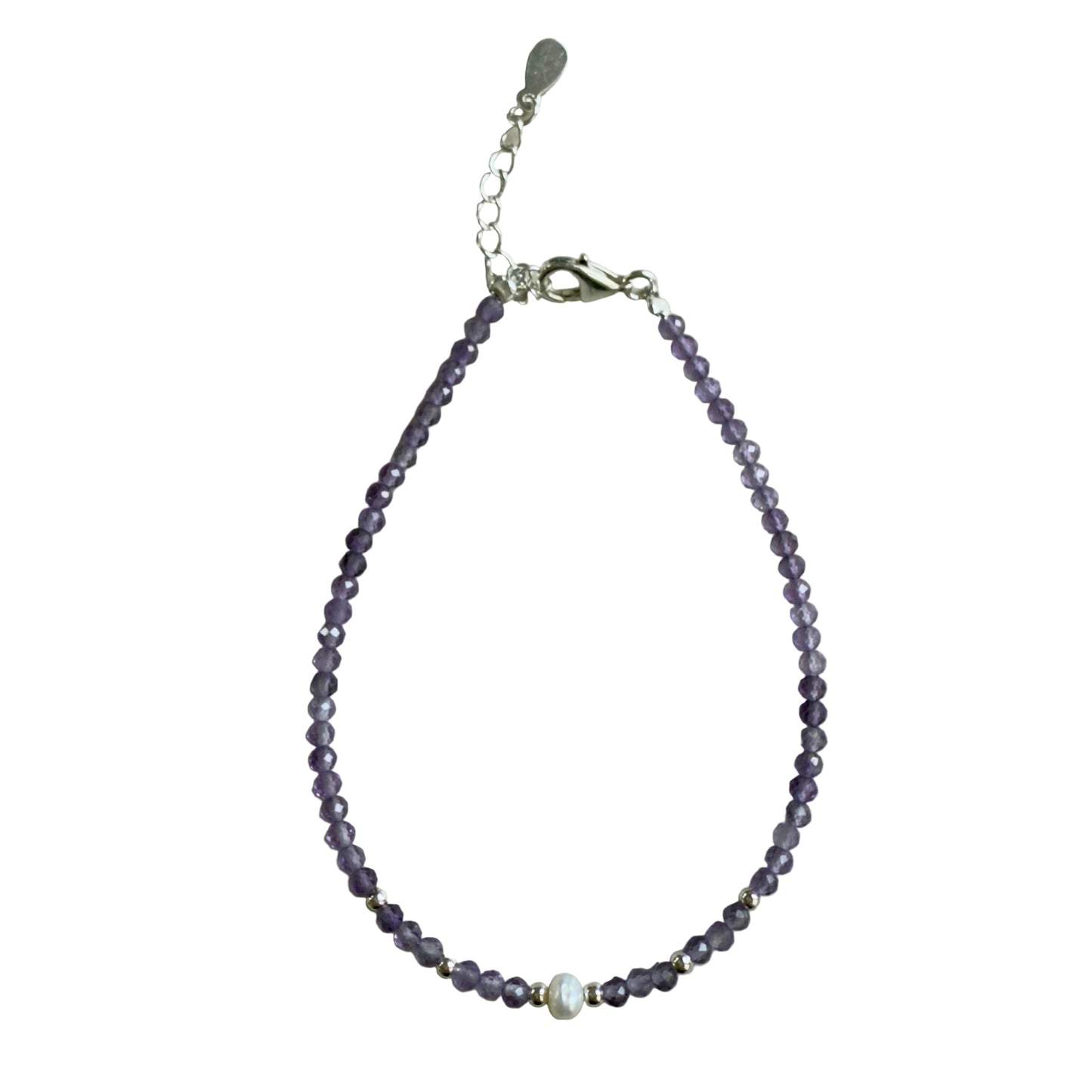 Amethyst 2mm Faceted Stone Bead with 3-4 mm Fresh Water Pearl Bracelet - Spiritual Insight, Inner Calm & Deep Healing