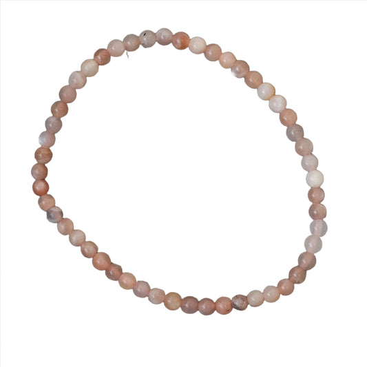 Multi Moonstone Bracelet featuring 3-4MM beads, symbolizing new beginnings, serenity, and creativity enhancement.