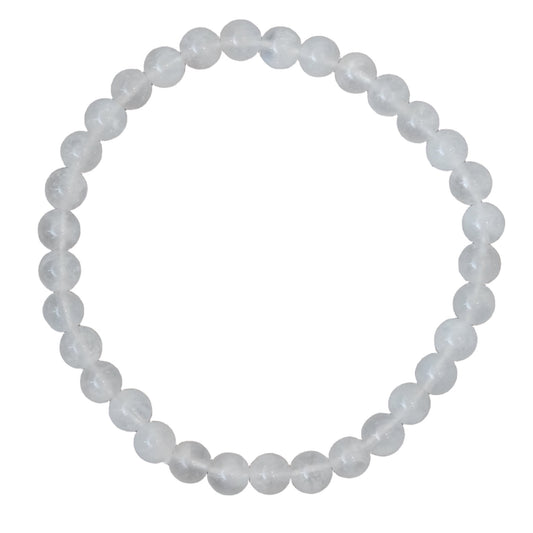 Rainbow Moonstone Bracelet with 10mm beads, known for healing properties and modern style, symbolizing new beginnings and inner strength.