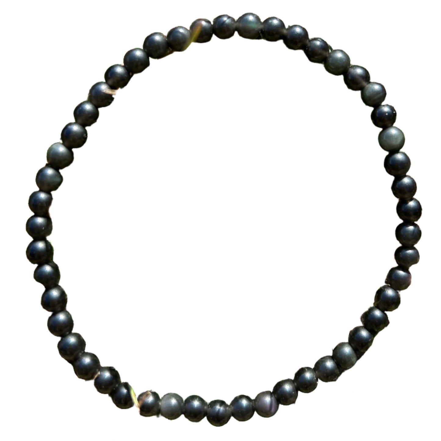Rainbow Obsidian bracelet featuring polished 4MM stones, known for healing and energy balancing properties.