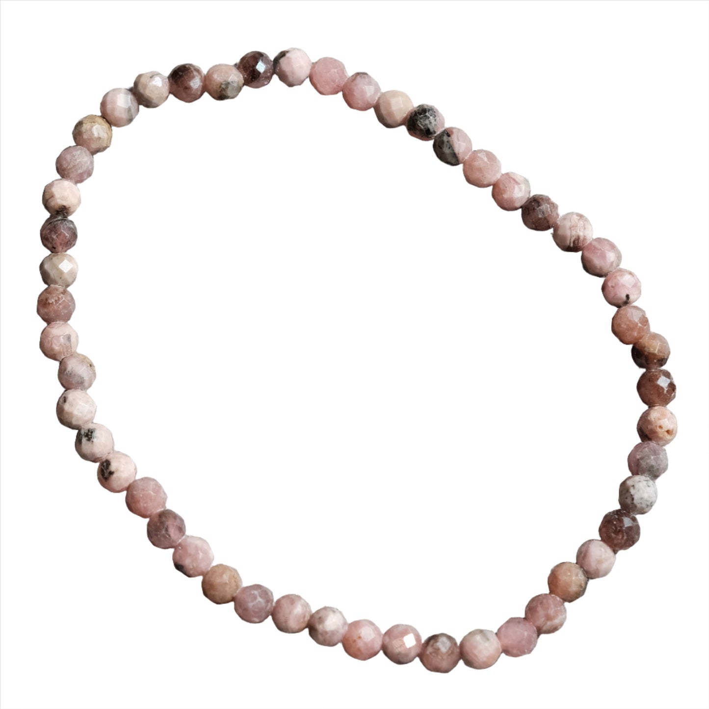 Rhodochrosite faceted 4MM bracelet for heart healing, emotional support, and physical wellness in pink gemstone beads.