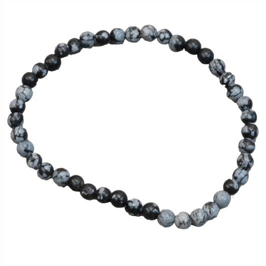 Snowflake Obsidian Bracelet made of 4mm beads, promoting safety and calm in life’s challenges.