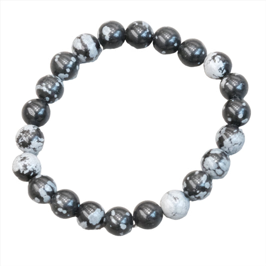 Snowflake Obsidian Bracelet featuring 8mm beads, promoting safety and resilience in life's challenges.