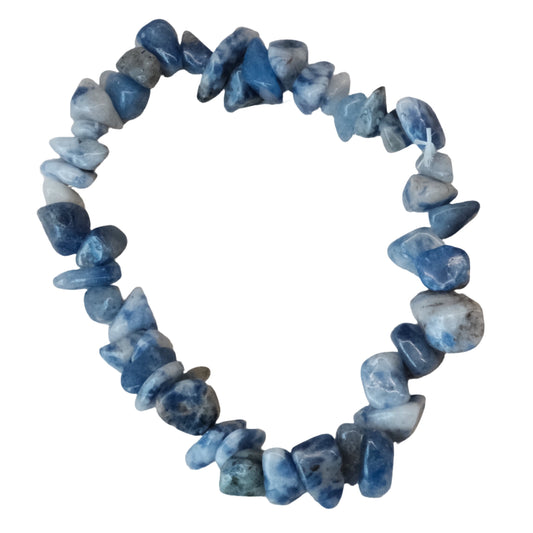Sodalite chip bracelet featuring blue stones that enhance insight, analysis, and intuition.