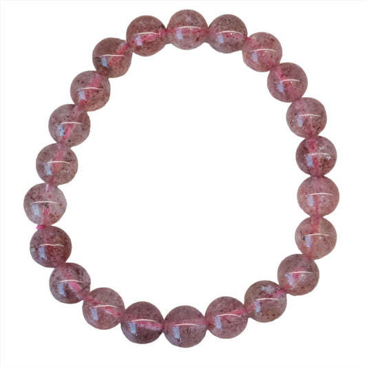 Strawberry Quartz Bracelet 7-10MM with pink gemstones known for healing and calming properties.