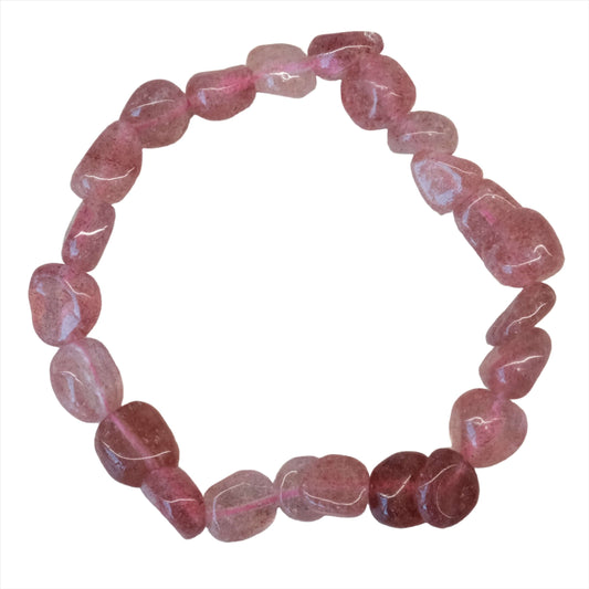 Strawberry Quartz Tumbled Stone Bracelet with Healing Properties, Pink Gemstone, 6-8MM, for Emotional Balance and Mind Calming