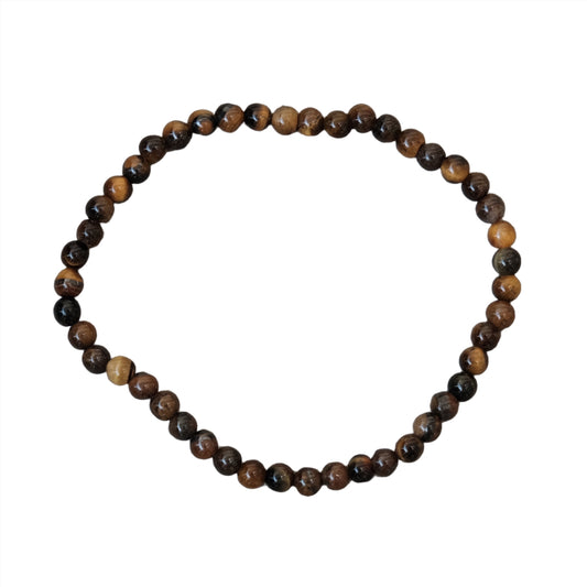 Tiger Eye Bracelet 4mm, promoting focus, protection, good luck, and healing for eyes and throat.