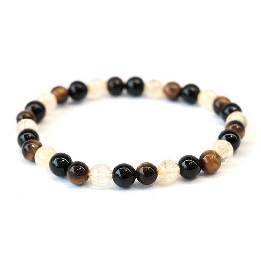 Tiger Eye, Citrine, Black Tourmaline 6MM Bracelet for Success and Protection