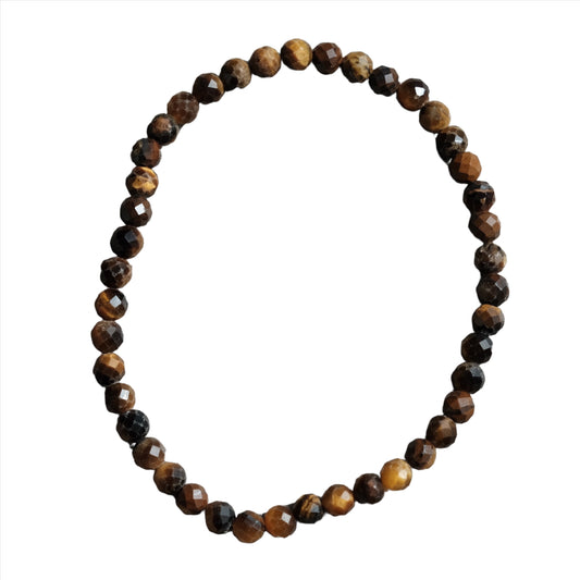 Tiger Eye Faceted Bracelet 4MM for focus and protection, brings luck, stabilizes mood, enhances willpower.